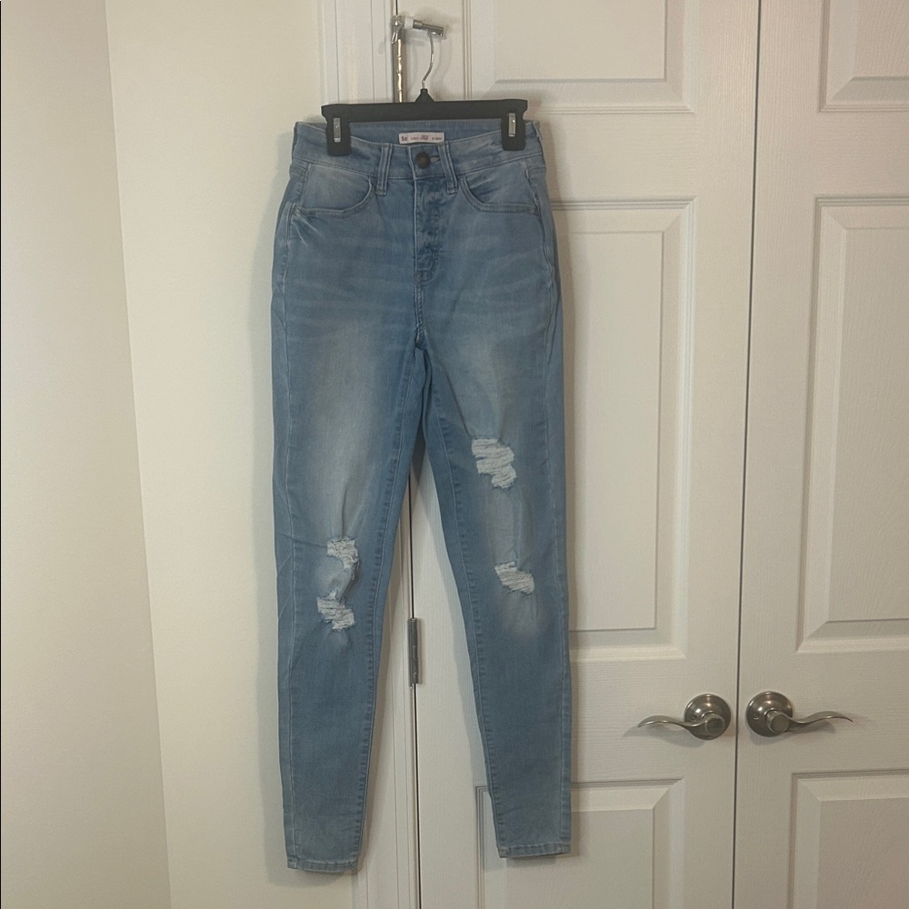 SO Women's Light Blue Ripped Skinny Jeans